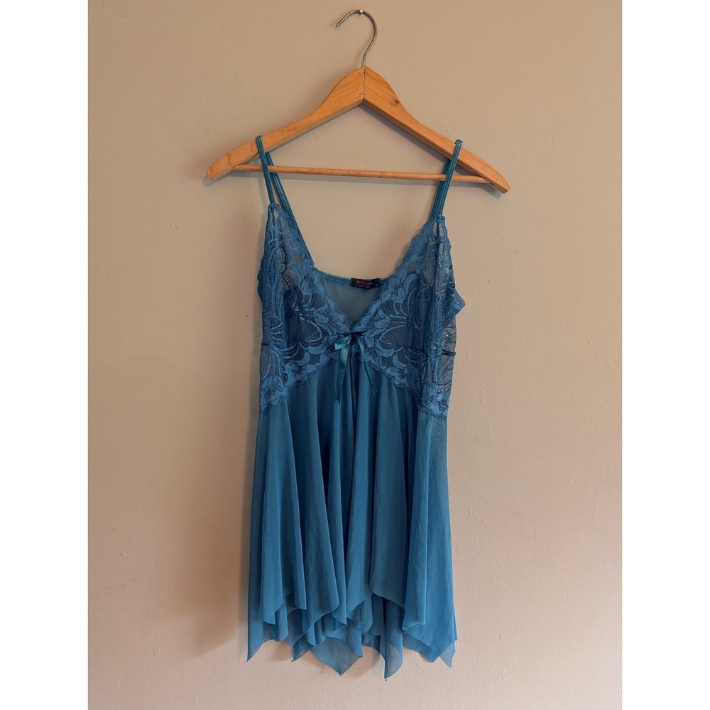 Avid Love Babydoll Teal Sheer Lace Teddy Size Medium Sexy Valentines Fairy Flowy